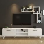 Ensemble Meuble TV blanc 160 cm avec Etageres – Image 2