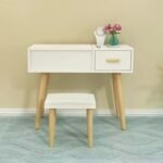 Coiffeuse console blanc avec tabouret – Image 2