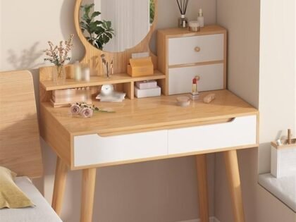 Coiffeuse avec miroir led  beige/blanc