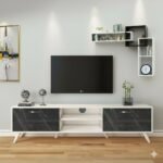 Ensemble Meuble TV noir et blanc 160 cm avec Etageres – Image 2