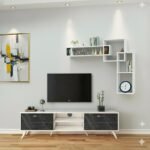 Ensemble Meuble TV noir et blanc 160 cm avec Etageres