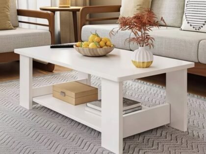 Table basse avec étagère blanche