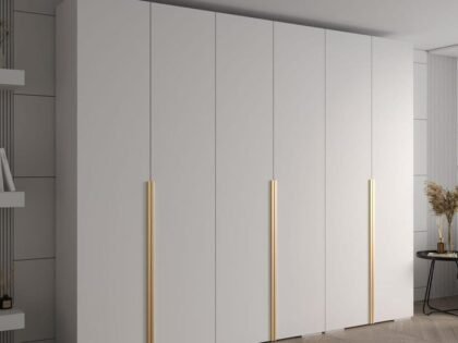 Armoire 6 battants blanc/doré